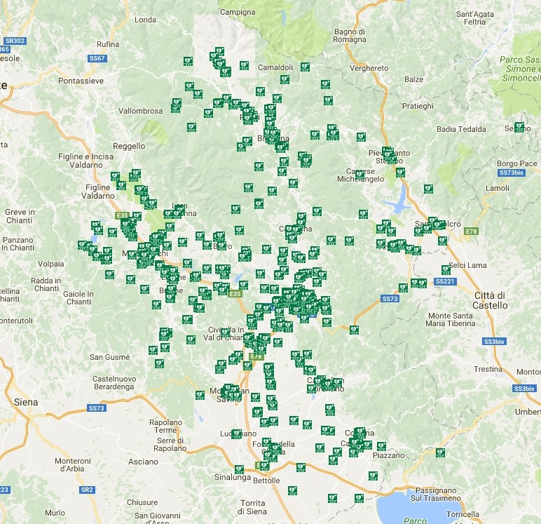 Mappa defibrillatori provincia di Arezzo