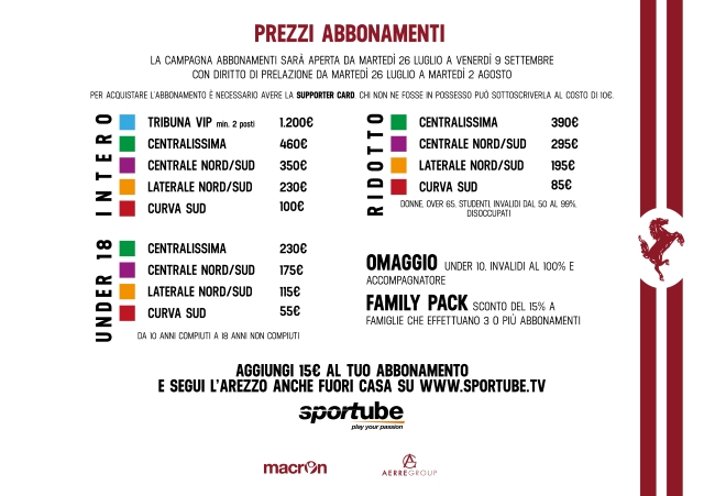 arezzo abbonamenti 2016 17